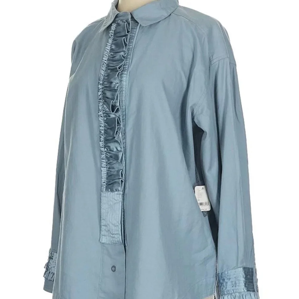 NWT We The Free Night Moves Shirt Blouse Boho Ruffle Blue $148 - Picture 14 of 15